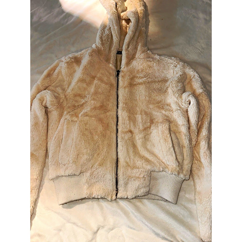 Seduction Women's Beige Hooded Full Zip Short Jacket, Long Sleeve Size M
